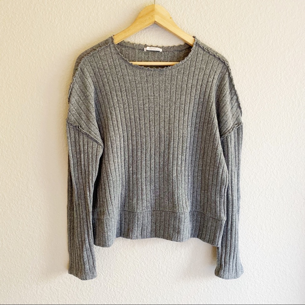 Zara raw seam ribbed grey sweater